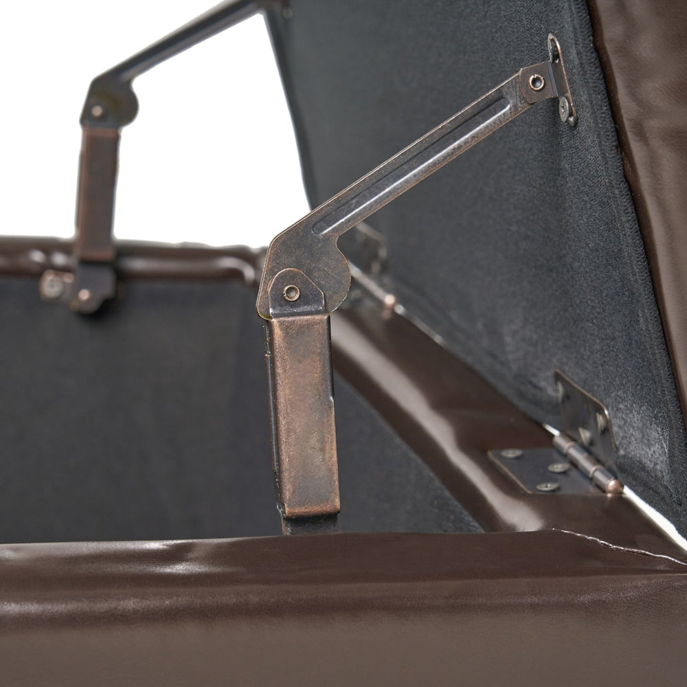 English Elm Christopher Knight Home® - ALFRED Storage Ottoman Brown PU Leather with Dual-Opening Tray Top, Tufted, Espresso Legs, 51.5"L N757P254559B