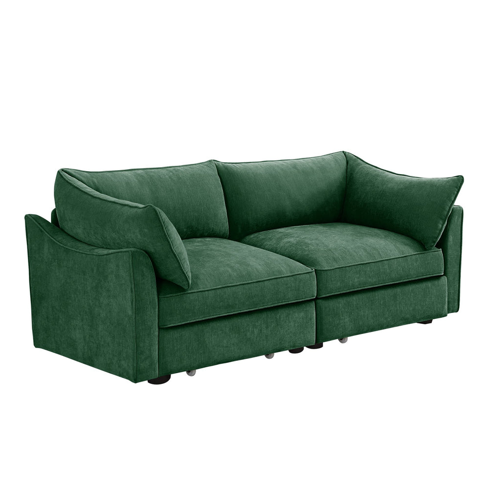 English Elm 2 Seater Sofa With Chic Crescent Armrests, Storage Drawers & Soft Chenille Fabric For Small Spaces W3041S00182