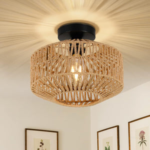 English Elm Boho Light Fixtures - Mini Rattan Chandelier With Dimmable Led Bulb For Stylish Ceiling Lighting Decor W2738P185431