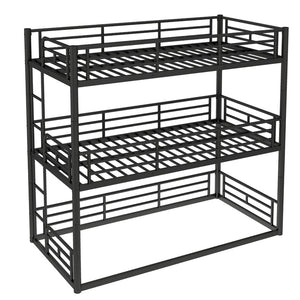English Elm Twin Triple Metal Bunk Bed Matte Powder Coated Frame with Full Safety Guardrails Black W1580S00578