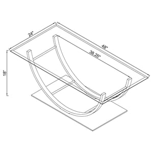English Elm Amelia Chrome U-Shaped Glass Top Coffee Table — Modern Rectangular Mirror Metal Desk with Ergonomic Curve B062P328678