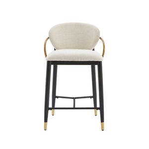 English Elm Counter Stools Set of 2 Matte Black Metal Frame Gold Tipped Legs Kitchen Island Seating Beige N771P405166M
