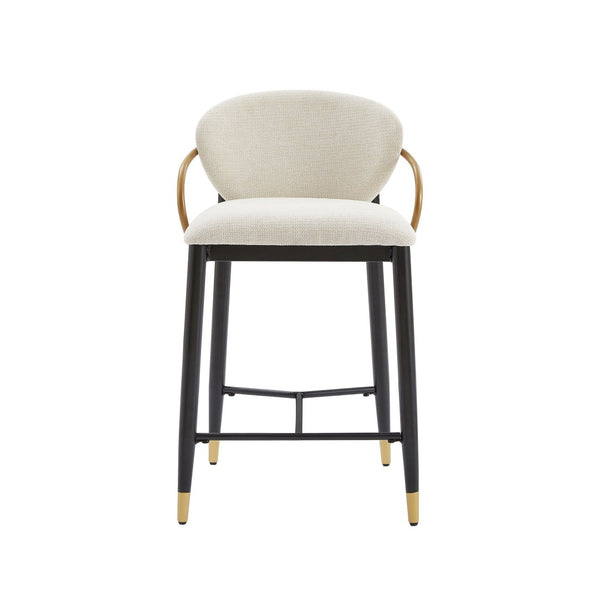 English Elm Counter Stools Set of 2 Matte Black Metal Frame Gold Tipped Legs Kitchen Island Seating Beige N771P405166M