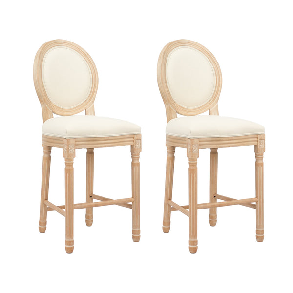 English Elm Hengming French Country Barstools Set Of 2 With Beige Upholstered Seating For Rustic Elegance W212P185979