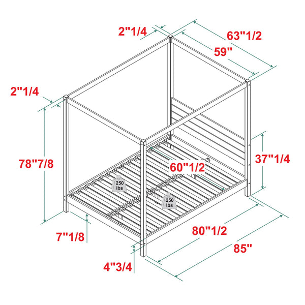 English Elm Walker Edison - Modern Queen Canopy Bedframe in Black – Minimalist Boho Design, Solid Pine Slats, No Box Spring Needed, Center Support, Easy Assembly B185P169169
