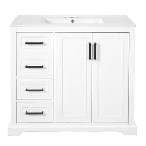 English Elm 36" Modern Bathroom Vanity with Ceramic Sink, Soft-Close Doors, 3 Drawers & Ample Storage for Small Baths White N729P280194K
