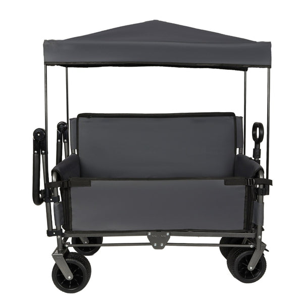 English Elm 3-in-1 Folding Wagon with Canopy Bench Seat 500lb All Terrain Heavy Duty Cart Gray W2932P354212