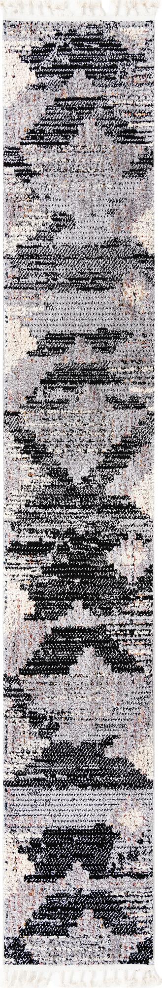 Unique Loom Cherokee Henderson Machine Made Geometric Rug Fossil Gray, Black/Ivory/Gray 2' 0" x 12' 2"