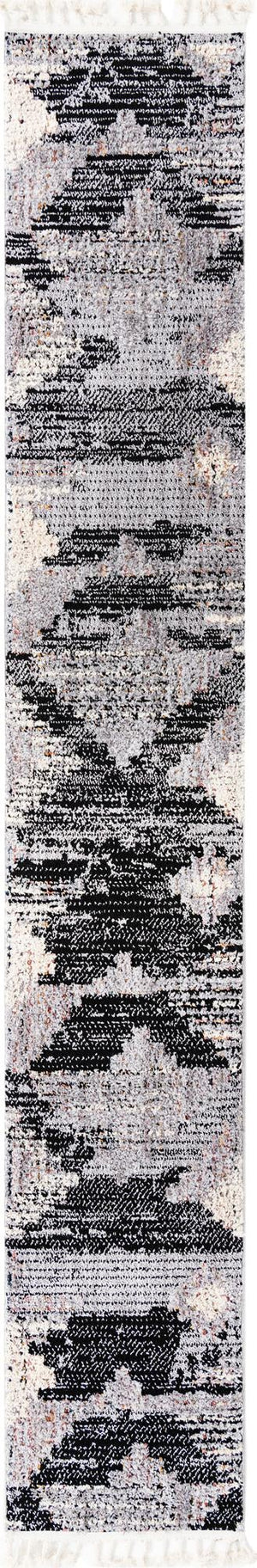 Unique Loom Cherokee Henderson Machine Made Geometric Rug Fossil Gray, Black/Ivory/Gray 2' 0" x 12' 2"