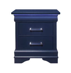 English Elm CHARLSTON Solid Wood Nightstand with LED Lighting, Transitional 2-Drawer Design, Metal Hardware Finish Blue 29 L x 22 W x 22 H B201P215706