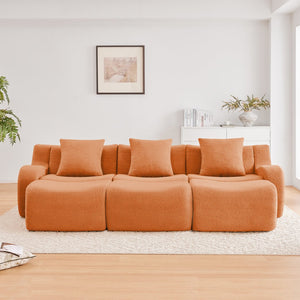 English Elm Three-Seat Modular Sofa with Plush Teddy Fabric, No Assembly, Ergonomic Curved Armrests & Non-Slip Base Orange W714S01452