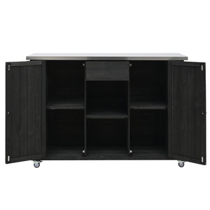 English Elm Outdoor Kitchen Island Solid Fir Wood with Foldable Stainless Top, Ample Storage, Wheels, Opener Black N719P246553B