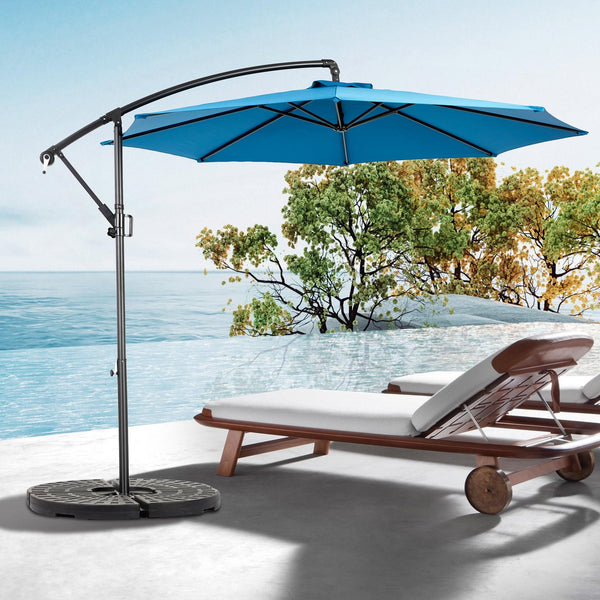 English Elm Best 10ft Offset Hanging Market Patio Umbrella with Crank Tilt, 8 Steel Ribs, Extra-Large Shade for Backyard Poolside Dark Blue W640P234552