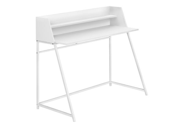 English Elm Computer Desk For Home Office - Modern White Laminate Design With Open Storage Shelves & Metal Frame B2710P219831