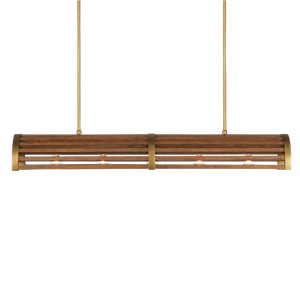 Woodbine Rectangular Modern Farmhouse Chandelier in Chestnut & Brass - Perfect for Kitchen Islands!