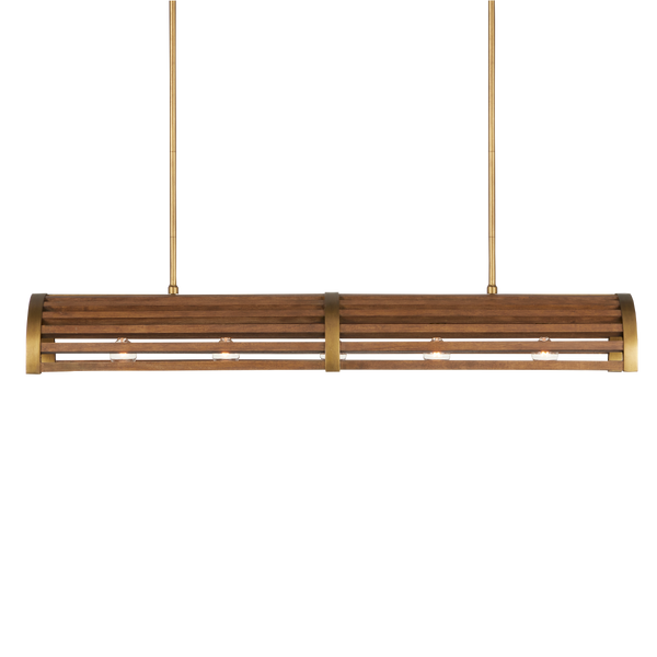 Woodbine Rectangular Modern Farmhouse Chandelier in Chestnut & Brass - Perfect for Kitchen Islands!