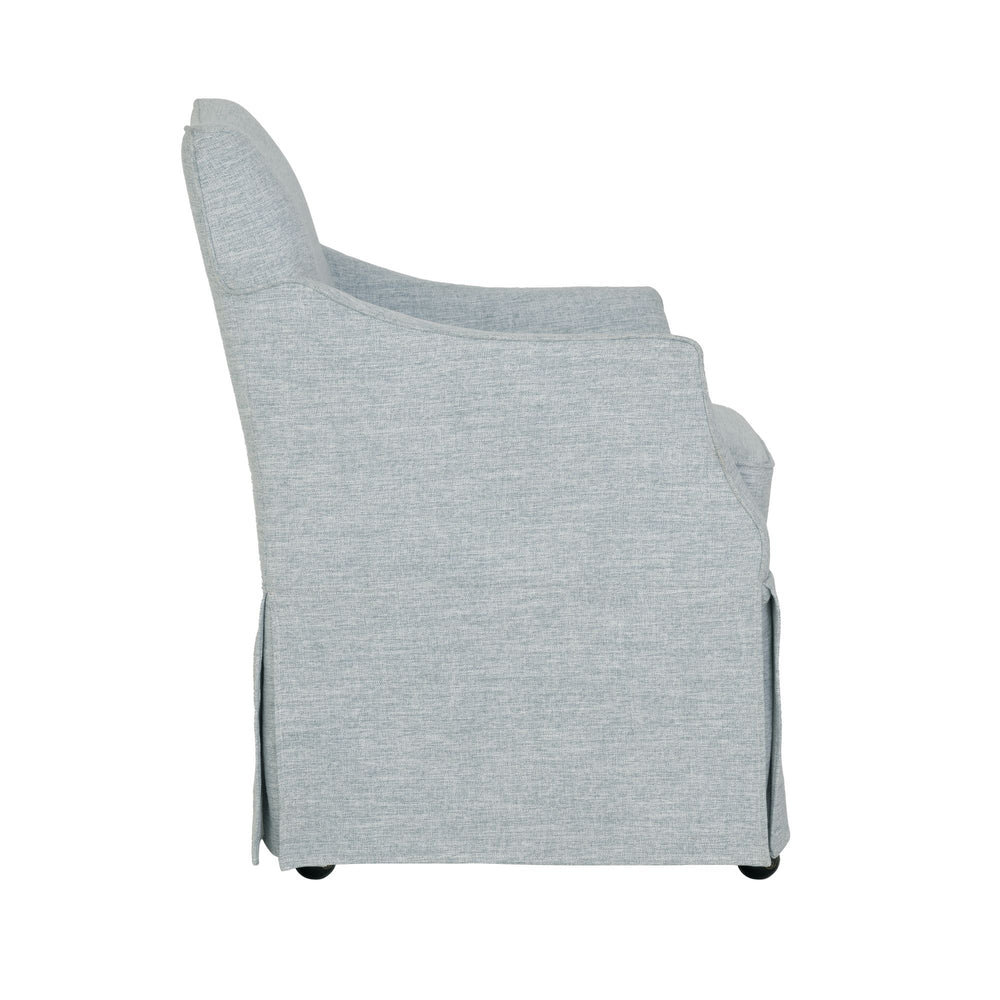 JLA Home Martha Stewart - Upholstered Dining Arm Chair with Skirted Base and Hidden Casters, Plush Cushioning & Durable Build Light Blue MT108-0182