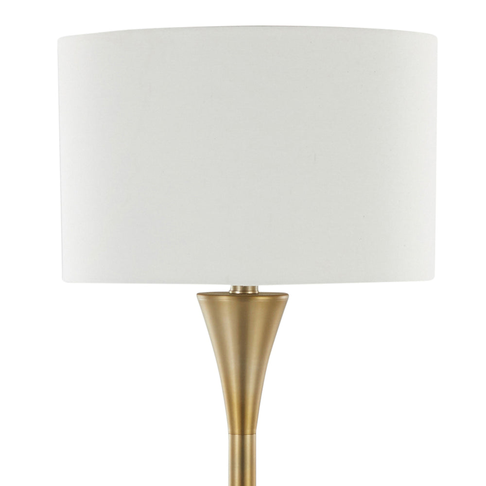 English Elm Lenuxe 65" Contemporary Floor Lamp Gold with White Linen Drum Shade, Hourglass Base, 3-Way Switch B202P223993