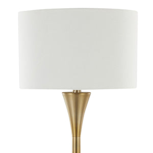 English Elm Lenuxe 65" Contemporary Floor Lamp Gold with White Linen Drum Shade, Hourglass Base, 3-Way Switch B202P223993