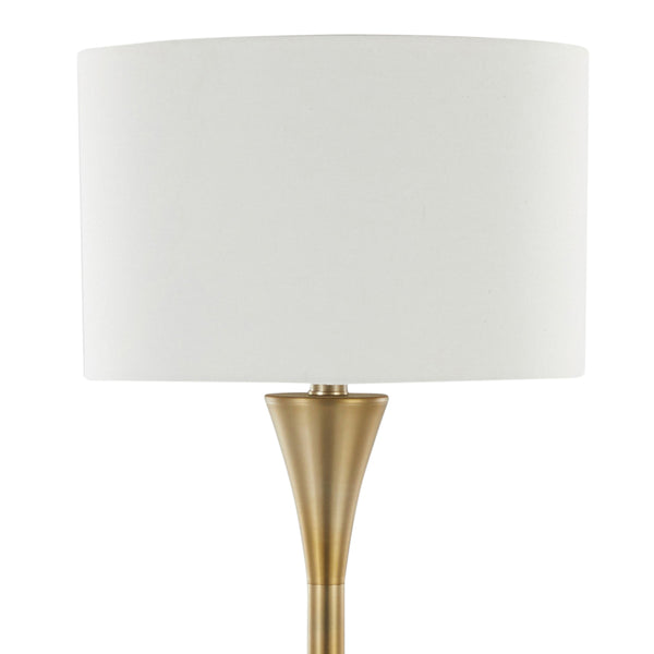 English Elm Lenuxe 65" Contemporary Floor Lamp Gold with White Linen Drum Shade, Hourglass Base, 3-Way Switch B202P223993