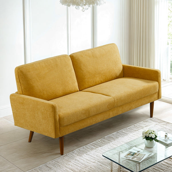 English Elm Velvet Kent 3-Seater Sofa with Plush Upholstery, European Modern-Vintage Design and Durable Build Mustard yellow B2735P291968