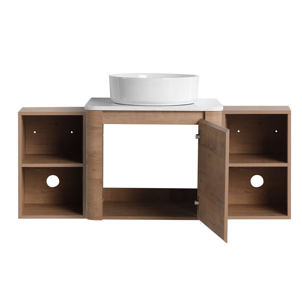 English Elm 48'' Wall-Mounted Bathroom Vanity With Elegant Ceramic Sink, Soft-Close Door & Dual Storage Shelves W999S00408