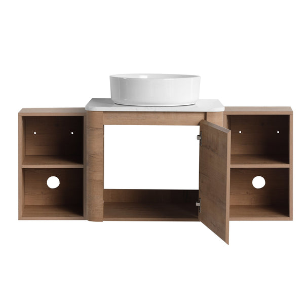 English Elm 48'' Wall-Mounted Bathroom Vanity With Elegant Ceramic Sink, Soft-Close Door & Dual Storage Shelves W999S00408