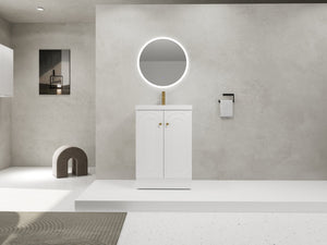 English Elm 24" Freestanding Bathroom Vanity with Resin Integrated Sink, Soft-Close Doors, Adjustable Shelf, Durable Plywood Finish White W999S00269