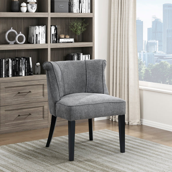 English Elm Foam Curved Back Accent Chair with Piped Upholstery and Padded Seat on Espresso Wood Legs, Stylish Comfort Charcoal 25.5 L x 25.5 W x 19.5 H B011P305068