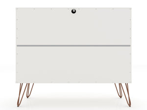 English Elm Rockefeller 35" Dresser with 3 Smooth-Glide Drawers, Metal Splayed Legs, TV-Ready Storage, Anti-Tip White B365P398121