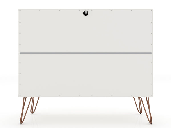 English Elm Rockefeller 35" Dresser with 3 Smooth-Glide Drawers, Metal Splayed Legs, TV-Ready Storage, Anti-Tip White B365P398121