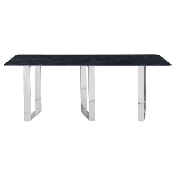 English Elm Forster Sintered Stone Rectangular Dining Table with Sculptural Steel Base Seats Eight B062S01482