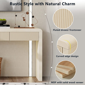 English Elm TREXM Rustic Console Table with Fluted Drawers, Solid Wood Veneer Entryway Table, 60.6"L x 18.9"W Apricot N715P290573A