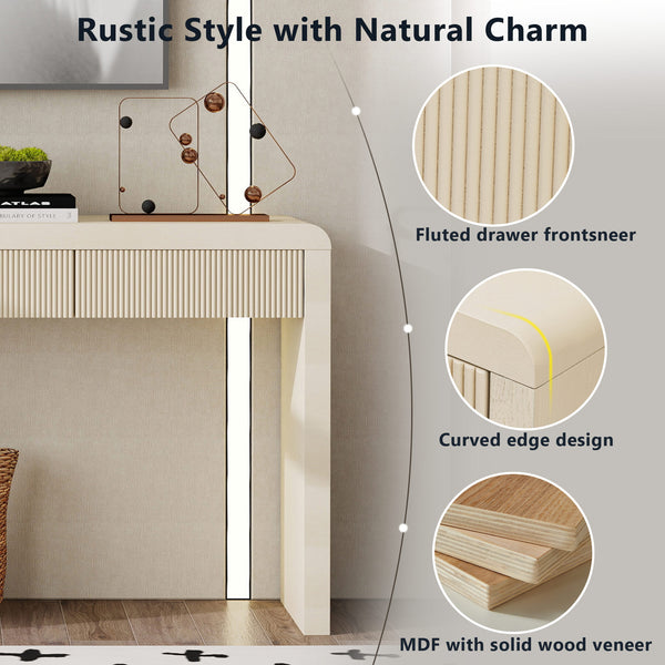 English Elm TREXM Rustic Console Table with Fluted Drawers, Solid Wood Veneer Entryway Table, 60.6"L x 18.9"W Apricot N715P290573A