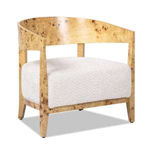English Elm Jennifer Taylor Home - Madrid Luxurious Burl Wood Barrel Accent Chair in Seashell White Chenille — Cozy, Durable, Stylish Accent B2719P238278