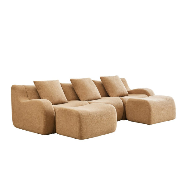 English Elm U-Shaped Plush Teddy Fabric Sofa With Curved Armrests, No Assembly, Anti-Slip Design For Cozy Living W714S01433-GIGA