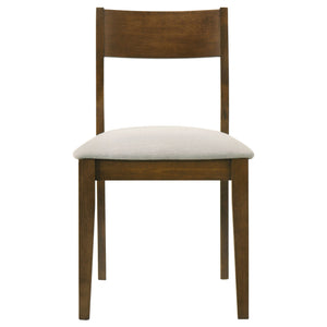 English Elm Warren Dark Brown Upholstered Dining Chairs Set of 2 — Tapered Leg, Rectangular Back, Beige Fabric Comfort B062P374088