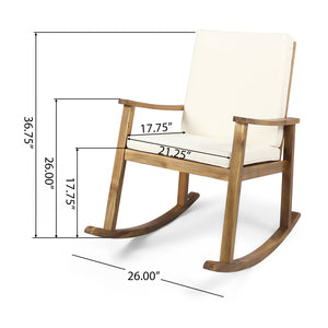 English Elm Christopher Knight Home® - CANDEL Rocking Chair with Acacia Wood Frame and Plush Cushioning — Coastal Comfort, Weather-Resistant Design Cream,Teak 39 L x 28 W x 11.75 H N761P272646T