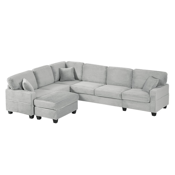 English Elm Sectional U-Shaped Sofa With Movable Ottoman & Side Storage Pockets - Stylish Comfort For Living Rooms N719S002080E-GIGA