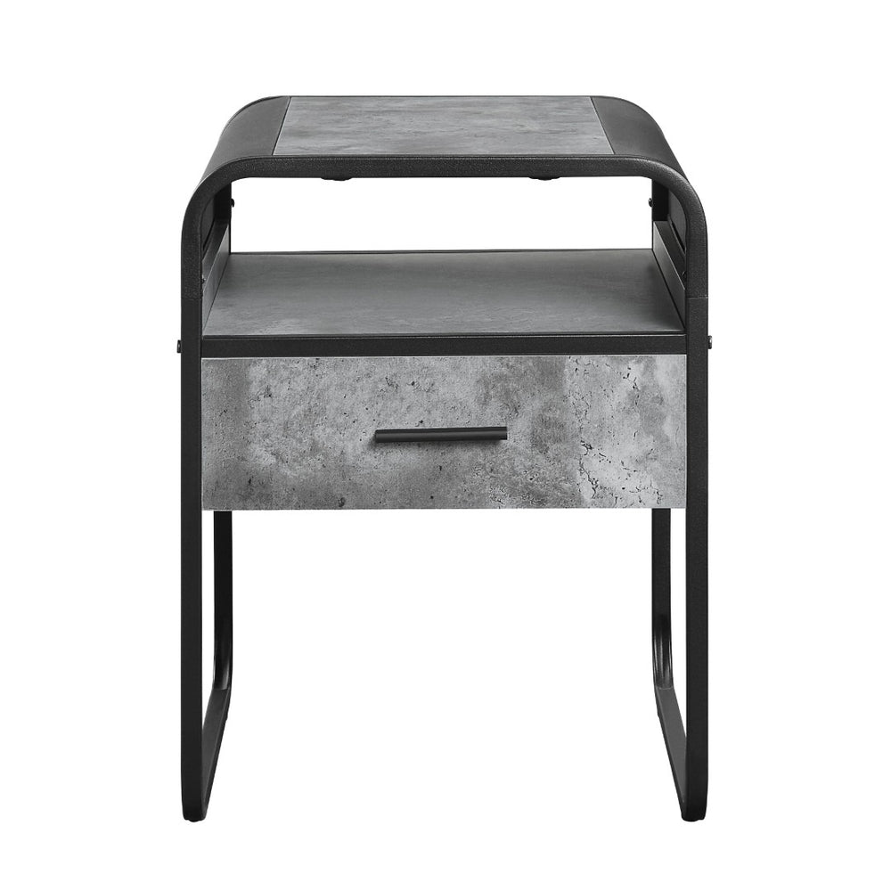 English Elm Raziela Modern Concrete Gray & Black End Table With Drawer - Stylish, Compact, And Versatile Design B2726P244955-GIGA