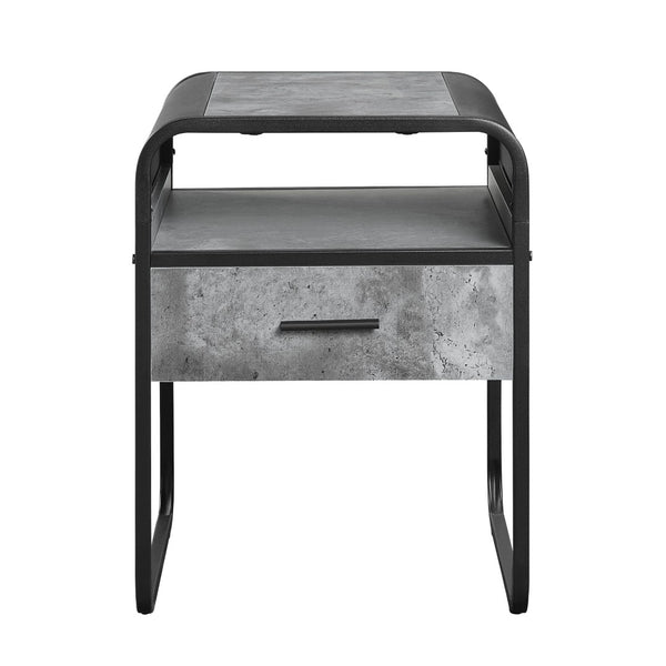 English Elm Raziela Modern Concrete Gray & Black End Table With Drawer - Stylish, Compact, And Versatile Design B2726P244955-GIGA