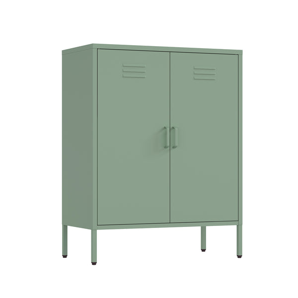English Elm Naomi Metal Accent Cabinet 32" — Ventilated Double-Door Steel Storage with Adjustable Shelves, Modern Stability Sage Green B365P397887