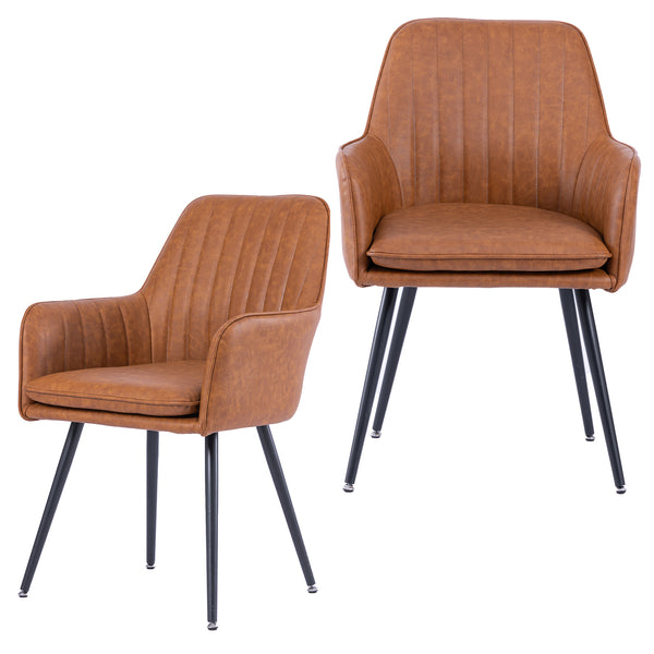 English Elm Faux Leather Mid-Back Dining Chairs Set of 2 - Whisky Brown Upholstered Seats, Metal Legs, Cozy Support W3394P329171
