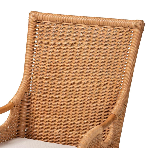English Elm Bohemian Honey Rattan Armchair Woven Dining Seat with Cutout Skirt for Coastal Rooms B2750P467782