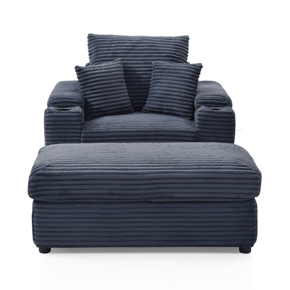 English Elm Oversized Corduroy Accent Chair with Ottoman Neck Pillow and Wide Armrests for Cozy Reading Dark Grey W1117S00249