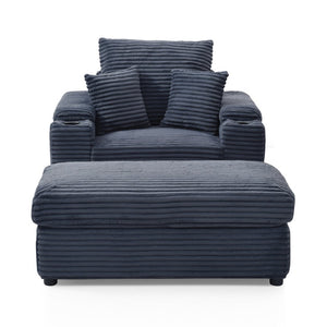 English Elm Oversized Corduroy Accent Chair with Ottoman Neck Pillow and Wide Armrests for Cozy Reading Dark Grey W1117S00249