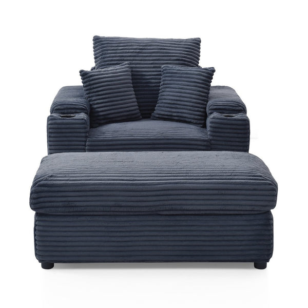 English Elm Oversized Corduroy Accent Chair with Ottoman Neck Pillow and Wide Armrests for Cozy Reading Dark Grey W1117S00249