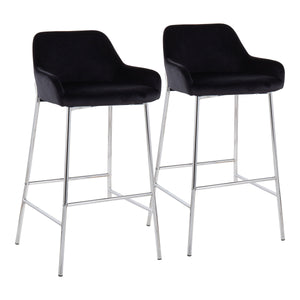 English Elm Daniella Set Of 2 Contemporary Bar Stools In Chrome And Black Velvet For Stylish Home Interiors B202S00545