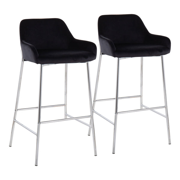 English Elm Daniella Set Of 2 Contemporary Bar Stools In Chrome And Black Velvet For Stylish Home Interiors B202S00545