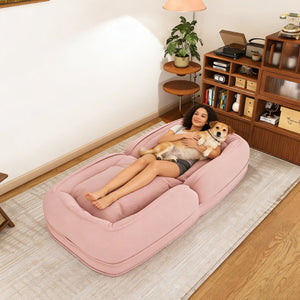 English Elm Upholstered Corduroy Floor Lounger Foldable Sofa Bed with 5 Reclining Positions Pink W2699P410741